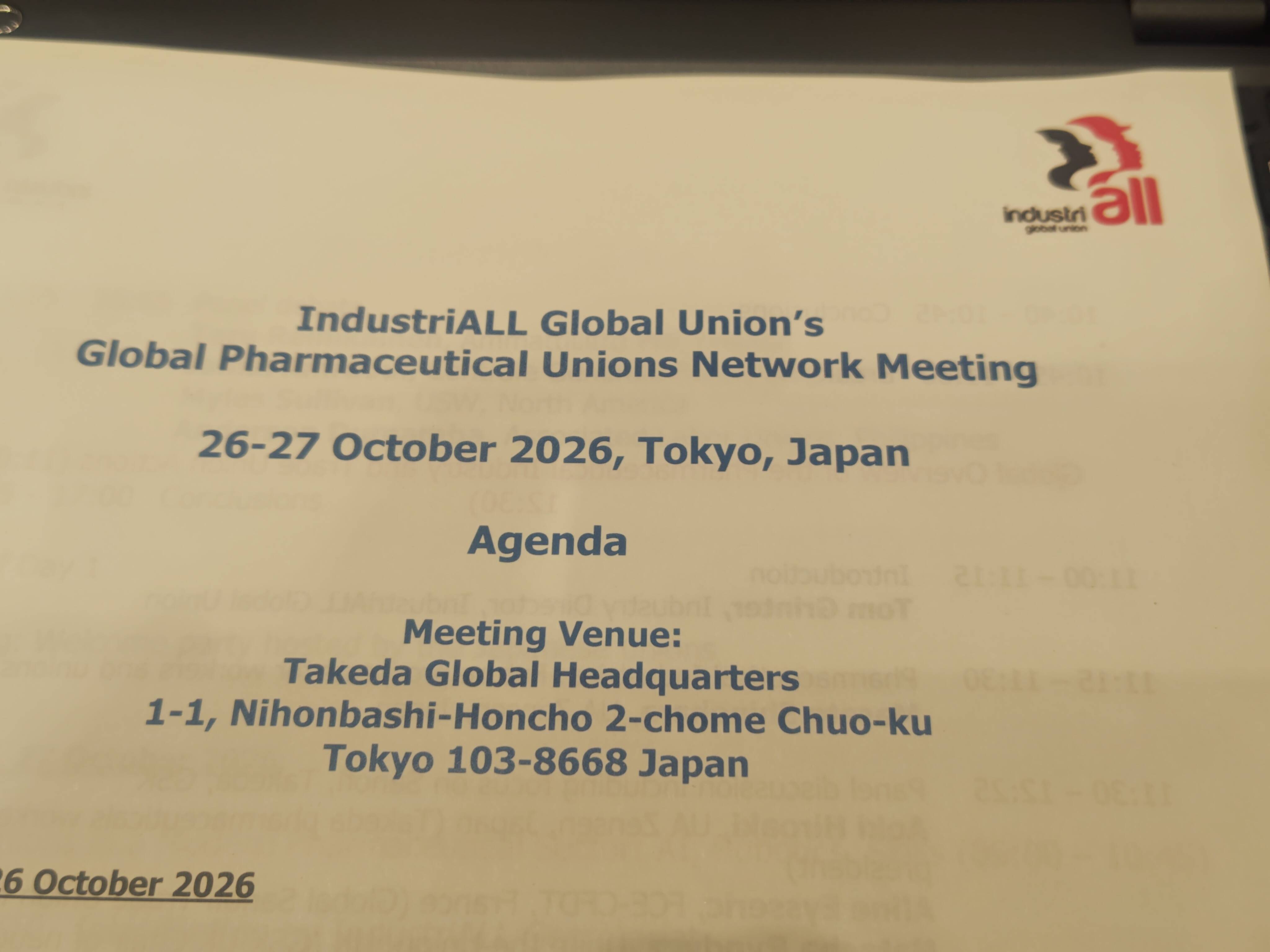 インダストリオール･グローバルユニオン製薬部門ネットワーク会議（2026.10.26～27）